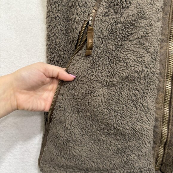 Kuhl Vest Womens Medium Sherpa Fleece Full Zip Hooded Silver Oak Embroidered - Picture 4 of 15